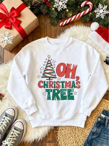 Sudadera para mujer con estampado de árbol de Navidad "Oh, Christmas Tree", ideal para fiestas navideñas, regalo para ella, cómoda y elegante, perfecta para usar en invierno, con detalles festivos, adecuada para ocasiones especiales y uso cotidiano, diseño original y atractivo, material suave y transpirable, ajuste relajado y versátil, colorido y lleno de espíritu navideño, para disfrutar de la temporada festiva con estilo. - Blanco - Ver 3