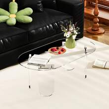 UNHO Transparent Acrylic Coffee Table Oval, Modern Living Room Table, Clear Center Table With PVC Mat, Stable Design, Easy Assembly - White - View 3