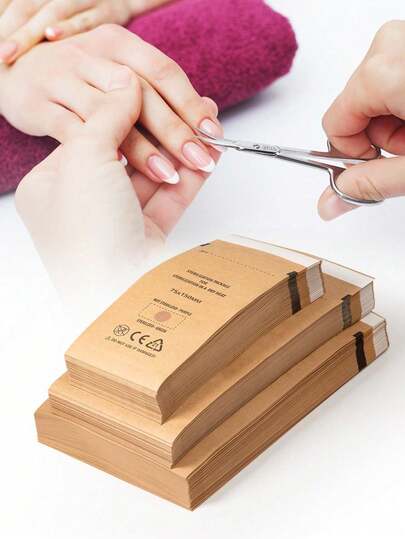 100/50 chiếc túi tiệt trùng bằng giấy Kraft tự dán kín, chịu nhiệt độ cao, 3 kích cỡ, thích hợp cho thẩm mỹ viện, tiệm cắt tóc và các địa điểm khác.