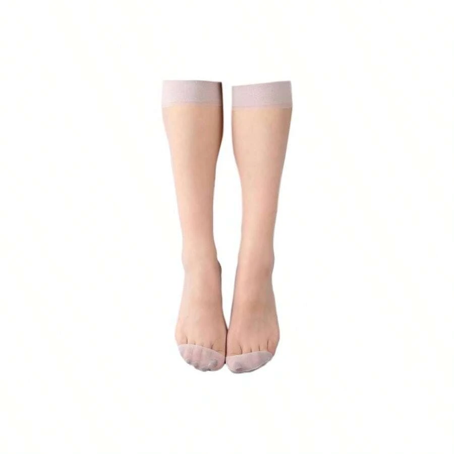 - 1 par de medias largas para mujer, superfinas y transparentes hasta la rodilla, puntera reforzada, de nailon para uso diario, calcetines largos de seda sobre la pantorrilla, calcetines de - inicial - Ver 1