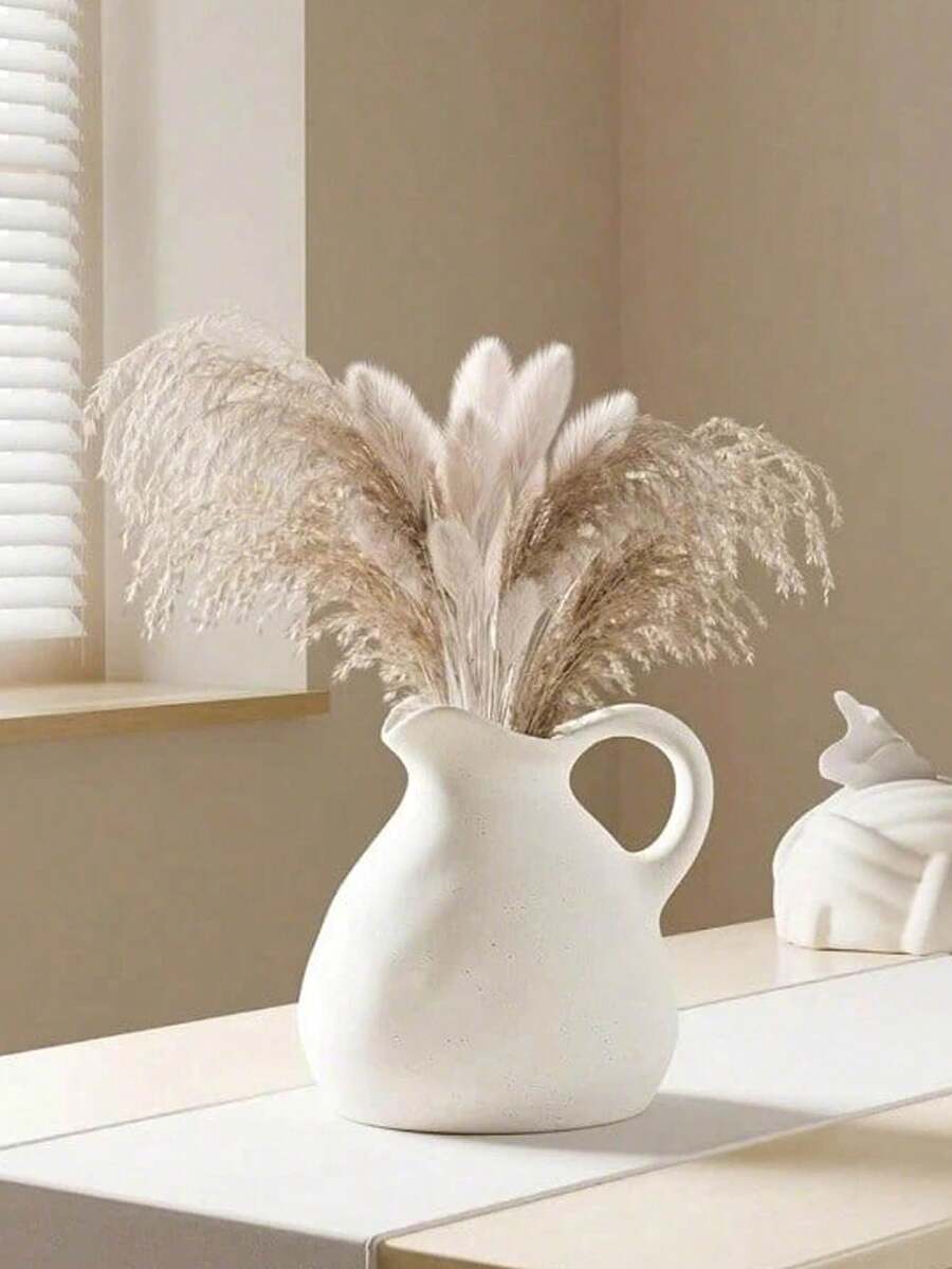 白色水罐花瓶，现代农舍风格，可用作花瓶、家居装饰、桌面摆件，适用于客厅、卧室，波西米亚风装饰