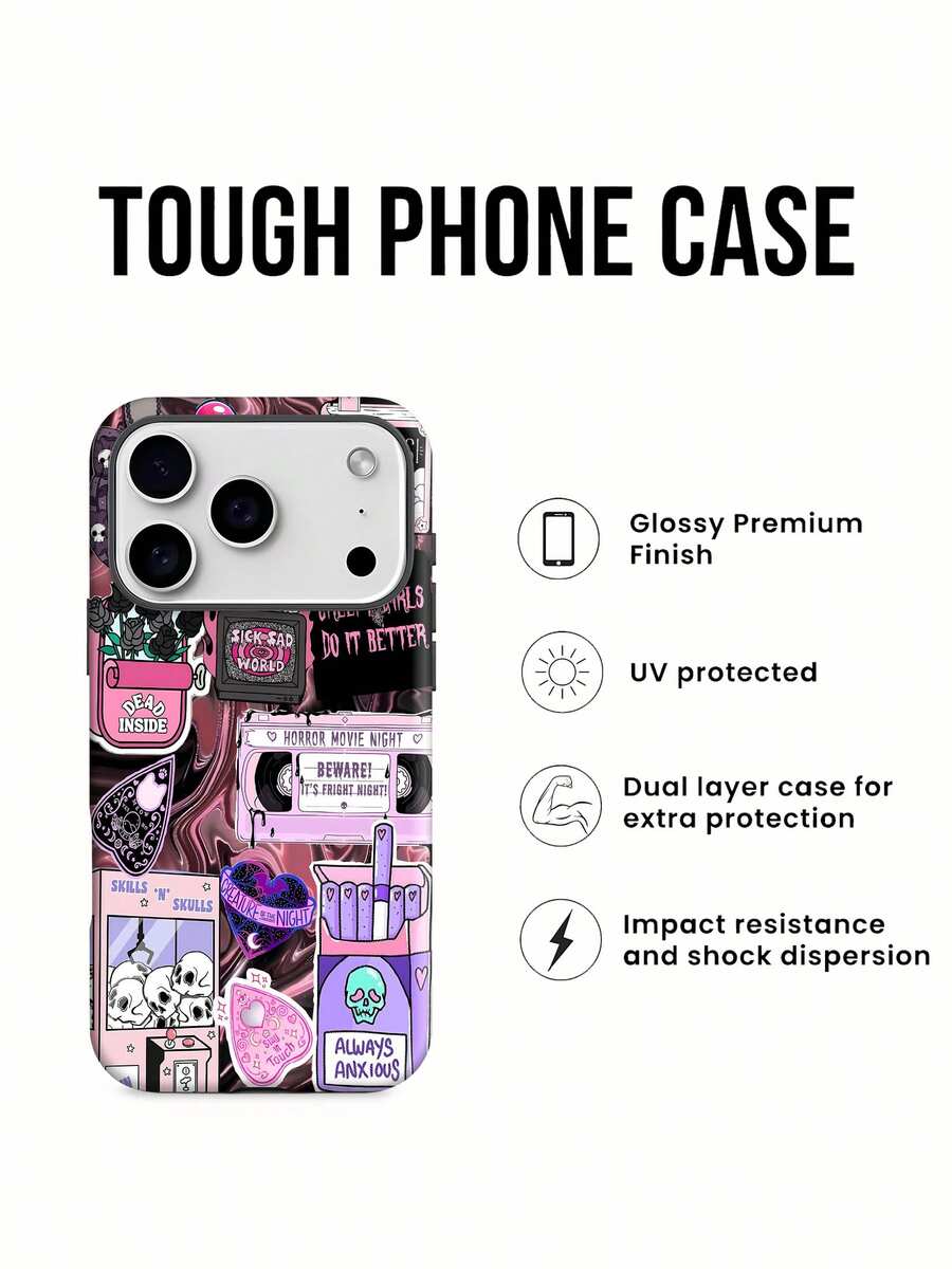 Funda 2 en 1 de película suave con diseño de calaveras de gato y corazones espeluznantes, compatible con fundas ,  17,  16 Pro Max,  15 Pro Max,  13 y  12. Fabricada en TPU, ofrece protección contra golpes y caídas. Un regalo ideal para familiares, amigos, seres queridos, novios/novias y para Halloween.funda de teléfono, fundas de teléfono, funda de , funda de  17 pro, funda de  16, navidad, funda de  17 pro max, funda de  17, fundas de , funda de  15,  17 pro max, fundas para , funda de  16 plus, regalos de navidad, funda de  13, funda de teléfono de navidad, funda de  16 pro, funda de teléfono  15, funda de teléfono  13, funda de  16 - Blanco - Ver 1