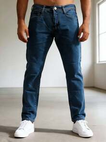 Nuevo 2025, Ropa masculina de alta calidad, azul puro, azul claro, azul oscuro, jeans de cintura media y recta, negocios diarios, viajes de ocio, primavera, otoño e invierno, conferencias, necesidades de ropa - Azul menta - Ver 4