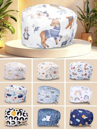 1pc Polyester Cartoon Animal Print Adjustable Casual Cap, Suitable For Men And Women, Long/Short Hair, All Seasons