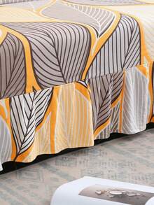 1pc Orange Leaf Print Skirt Style Sofa Bed Cover, No Armrests, Polyester Fiber Sofa Cover, Suitable For All Seasons, Simple And Modern