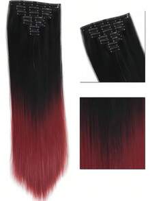 16 Clips 7Pcs/Set Hair Extensions Long Straight Hairstyle Synthetic Blonde Black Hairpieces Heat Resistant False Hair Daily Use For Women - Multicolor - View 19