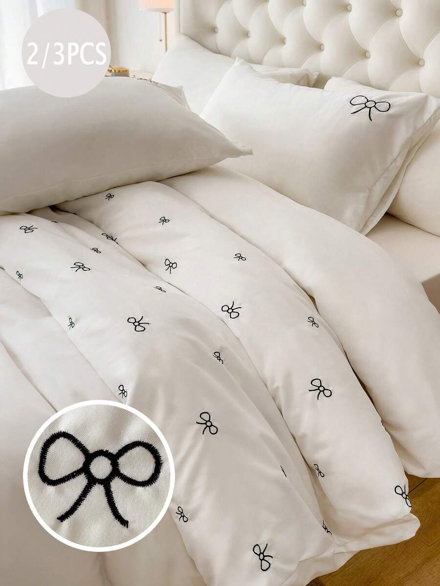 Bộ ga trải giường 3 món bằng polyester thêu hình bướm (1 ga trải giường + 2 vỏ gối), bộ đồ giường hiện đại bằng polyester phù hợp sử dụng quanh năm. - trắng - Xem 1