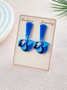 1对亮面蓝色小鸟亚克力吊坠耳环，女士款 - 可爱的蓝色小鸟造型耳环，耳尖饰有蓝色，轻巧舒适，适合派对、婚礼、度假、休闲佩戴，亦可作为礼物（无涂层，耐用亚克力材质） - 耳環 - 查看 6