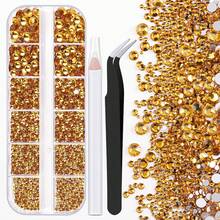 Two Packs Of Flatback Rhinestones 4520 Pcs Colorful Nail Art Rhinestones Flatback Crystal Colorful+Transparent White Rhinestone With Picker Pencil And Tweezer For Nail Art And Decoration - 35 One Pack of Golden Yellow - 查看 7