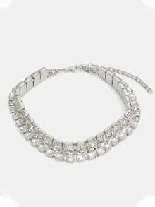 1pc Vintage Square Double-Layer Crystal Necklace, Delicate Geometric Rhinestone Choker Necklace, Fashionable And Versatile Accessory