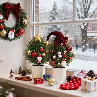 2026 New 2PCS 28.35" Artificial Cedar Topiary Ball Trees With Ground Spike Outdoor Indoor Faux Boxwood Bush Plants Artificial Cypress Topiary Tree Evergreen Shrubs Bushes Christmas Decoration For Room Front Porch Garden Backyard Decor