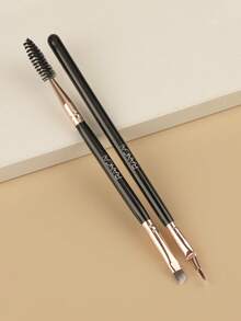 Existing Beauty 2件套专业斜角眉刷和遮瑕刷套装，斜角刷头带螺旋梳，适用于海娜粉，黑色 - 彩色 - 查看 3