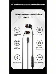 Auriculares con cable tipo C TUNE310C: auriculares intraaurales con sonido estéreo de alta fidelidad para ordenador y teléfono con interfaz USB-C. - Blanco - Ver 3