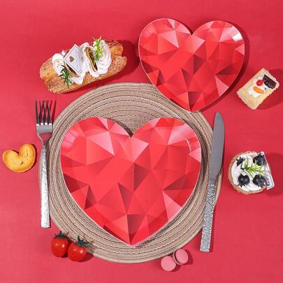 10pcs/20pcs/40pcs/50pcs Red Heart Shaped Paper Plates, 7-Inch And 9-Inch One-Time Use Heart Shaped Plates/Dessert Plates, Suitable For Anniversary, Valentine's Day, Wedding, Birthday Party Supplies, Valentine's Day Decor | Valentine's Day Surprise Gift | Valentine's Day Birthday Decor, Sweet Day Tableware