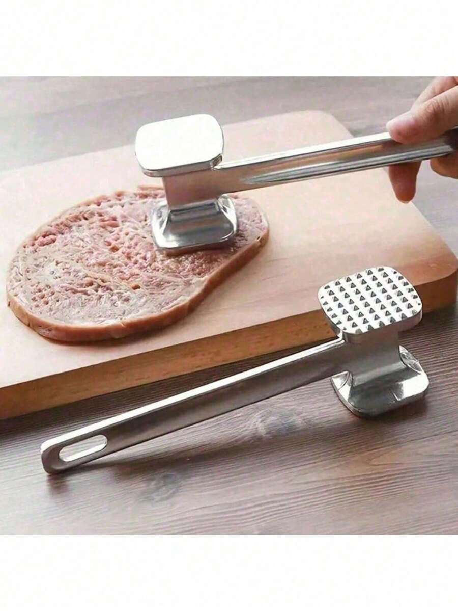 1pc Large Silver Double-Sided Square Meat Tenderizer, Kitchen Tool For Pork Chops, Steaks, Western Cuisine, Multiple Styles Available - Multicolor - View 1