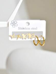 6件套优雅简约不锈钢耳环套装