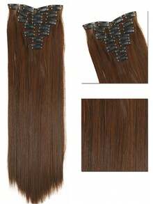 16 Clips 7Pcs/Set Hair Extensions Long Straight Hairstyle Synthetic Blonde Black Hairpieces Heat Resistant False Hair Daily Use For Women - Multicolor - View 28