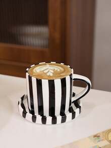 一套北欧条纹咖啡杯碟，简约办公拿铁陶瓷杯，家用马克杯碟