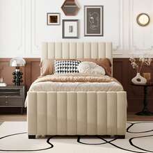 Upholstered Bed With Pull-Out Bed, Velvet Fabric Children's Bed, Youth Bed, Guest Bed, Flat Single Bed For Bedroom And Guest Room Without Mattress - 杏色 - 查看 2