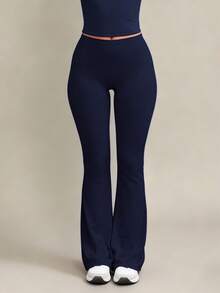 XLLAIS Sexy Tight Flared Pants 2026 High Waisted Elastic Sports Casual Solid Pants - Navy Blue - View 4
