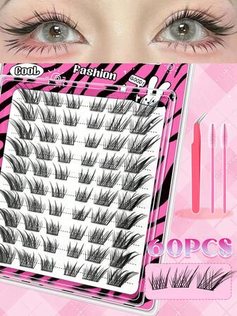 DIY False Eyelash Clusters Set - 60 Clusters Fox Eye Style Lashes, Natural & Fluffy, Easy To Apply, Perfect For Beginners & Holiday Gifts, Eyelash Clusters, Individual Eyelashes, Lashes, Fake Lashes