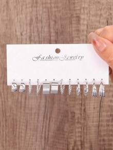 12–60 Pcs Silver Women's Earrings Set – Elegant Faux Pearl Hoops For Daily Wear, Office Chic & Special Occasions - Multicolor - View 10