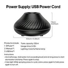 1pc USB 130ml Mini Volcano Flame Aroma Diffuser, Portable Essential Oil Diffuser With Color Night Light, Suitable For Home, Office, Hotel, Can Be Used As Gift - Multicolor - View 11