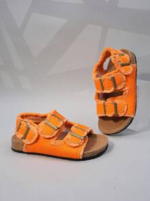 女童凉鞋，新款夏季时尚搭扣凉鞋，舒适休闲厚底沙滩鞋 - 橘色 - 查看 6