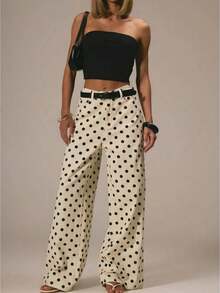 Women's Polka Dot Wide-Leg Jeans, High-Waisted Loose Flared Pants, Straight-Leg Retro Street Jeans - 白色 - 查看 1