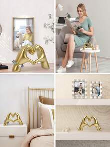 1 Peça Decoração em Forma de Coração de Resina de 5,43/4,25 Polegadas, Decoração Artesanal de Estilo Nórdico Minimalista, Design Brilhante, Formato de Coração Luxuoso e Criativo, Adequado para Escrivaninha, Escritório, Casa, Quarto, Penteadeira, Quarto, Sala de Estar, Acessórios de Sala de Estar - Multicolorido - Visão 3