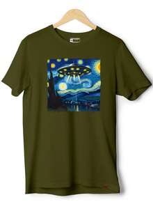 Men's Cotton T-Shirt Alien Starry Night ET - Green - View 1