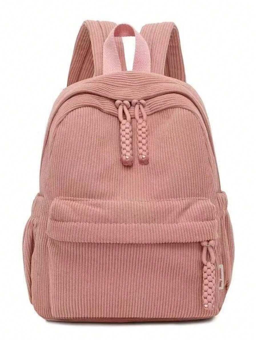Stylish Women's Velvet Mini Backpack (Small And Large) With Zipper - Rose Red - View 1