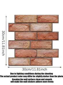 10片装3D仿砖自粘墙板，红色仿砖墙贴，厨房墙面装饰板，易于清洁，复古风格家居墙面装饰，适用于室内墙面、客厅等家居装饰用品