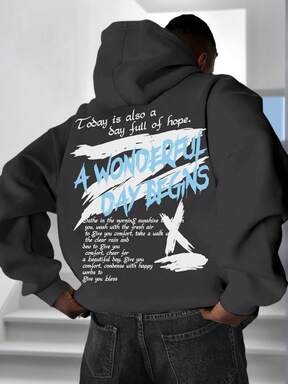 هودي رجالي مبطن حراريًا مع طباعة شعارات وأشكال جرافيك، بطراز الملابس الشارعية، للخريف/الشتاء