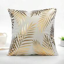 1pc Gold Foil Printed Leaves Pattern Pillow Case - White - View 7