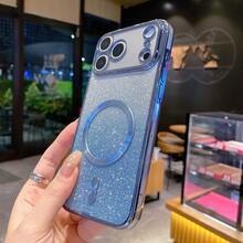 Compatible With G Galaxy A56 A36 A16 Case,Compatible With MagSafe,Transparent Gradient Magnetic Shiny Deluxe Electroplated Soft TPU Case,Full Camera Lens Protection,Suitable For A Series & S Series - Blue - View 3