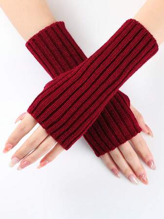 1 双女士 20 厘米条纹针织手套，户外保暖防风袖套，时尚简约百搭休闲袖口，适合秋冬季节