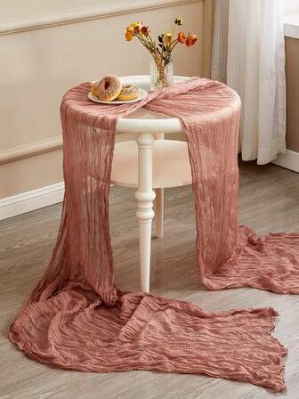 1pc Pleated Cheesecloth Table Runner, Suitable For Wedding, Bridal, Birthday Party Long And Round Dining Table Centerpiece Decor