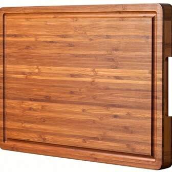 1件，砧板，大型木质砧板，厨房用，熟食切块板，奶酪熟食板，竹制切块，带导流槽和把手，厨房用品