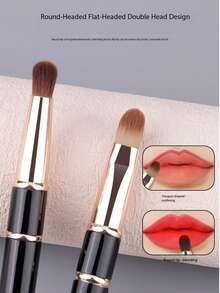 ZHENZITAI 二合一唇刷（带盖），迷你便携唇釉刷，遮瑕刷，多功能化妆工具 - 黑色 - 查看 2