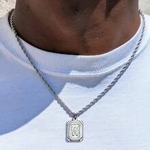 قلادة رجالية من الفولاذ المقاوم للصدأ 304 بنمط هندسي هيب هوب مع 26 حرف أولي، مناسبة للارتداء اليومي وكهدية عيد ميلاد للحبيب - فضي - مشاهدة 9