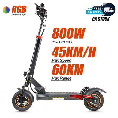 Mankeel Foldable Electric Scooter With 10-Inch Off-Road Tires, 800 W Maximum Power, 48 V 15 Ah Battery, 20° Incline, Top Speed Of 45 Km/H (27 Mph), Range Of 60 Km (35 Miles), RGB Ambient Lighting, Turn Signals, And A USB Port. This E-Scooter For Adults And Teenagers Is Ideal For Outdoor Rides, City Commuting, Off-Road Adventures, Couples, And As A Christmas Gift. Christmas Gifts, Thanksgiving Gifts