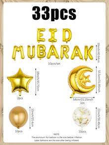 33pcs/Set Eid Mubarak Balloon Set, Includes Star Balloons, Ramadan Foil Balloons, Latex Balloons, Eid Mubarak Letter Balloons (Gold, Silver, Rose Gold) 3 Colors, Suitable For Eid Mubarak Theme Party, Ramadan Kareem Eid Home Decor - Multicolor - View 11