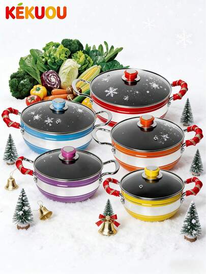 Set de 5 Ollas de Cocina Antiadherentes de Aluminio Coloridas (18 - 26 CM) con Asas: Ideal para la Cocina Diaria en el Hogar y Perfecto como Regalo para Cualquier Ocasión