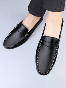 Men's Black Casual Loafers, Suitable For Office, Commute, All Seasons