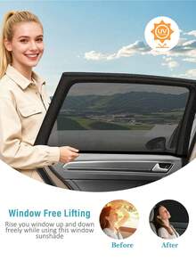 2 piezas Malla de ventana de coche con flujo de aire negro y cubierta de red mosquitera, protector de ventana lateral retráctil tipo calcetín, para puerta superior de coche de forma rectangular, acogedor y privado para mejores viajes con bebés, bloquea los rayos UV dañinos y todo tipo de insectos, compatible con el 95% de coches, camiones, SUV, para uso en todas las estaciones