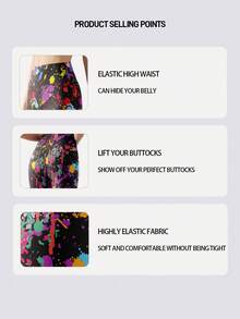 1 pieza Leggings de mujer de cintura alta y ajuste ceñido con estampado de graffiti colorido, pantalones de entrenamiento de secado rápido y transpirables para correr, Pilates, entrenamiento de cintura y levantamiento de glúteos, mallas de yoga de alta elasticidad y compresión, adecuados para ciclismo al aire libre en todas las estaciones - Multicolor - Ver 5