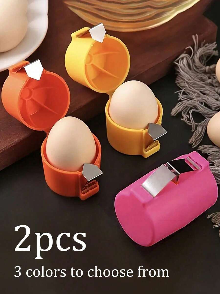 2pcs Egg Shell Opener, Cracker & Peeler Tool - Fast-Shelling Ergonomic Plastic Egg Separator For Raw & Hard-Boiled Eggs, Vibrant Pink/Orange/Yellow Kitchen Gadgets For Cooking & Baking, Practical Kitchenware,Easy To Clean Material - Multicolor - View 1