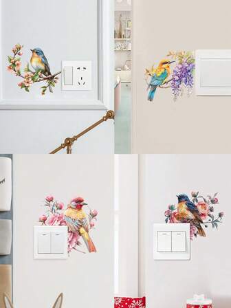1 pieza Pegatinas decorativas de pájaro y flor, pegatinas de PVC, pegatinas autoadhesivas removibles y fáciles de despegar, decoración del hogar, da a tu vida un aspecto fresco, decoraciones navideñas, regalos de cumpleaños y graduación