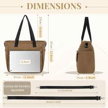 RAINSMORE Tote Bag Mujer Bolsas de Mujer de Lona Bolsa Tote para Mujer con Cierre Bolso Bandolera Bolsa de Mano para Viajes, Escuela, Trabajo - Negro y marrón - Ver 3